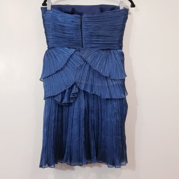 Tarik Ediz  Strapless Tiered Peplum Blue Shiny Mini Dress - Picture 3 of 12